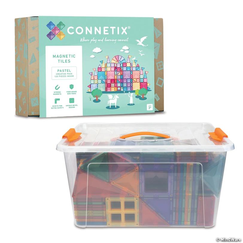 Connetix Pastel Creative Pack &amp;#8211; 120&amp;#8209;Piece Magnetic Building Set with FREE Storage Bin Image