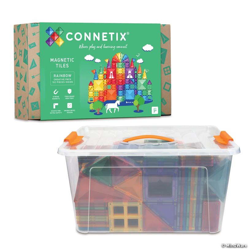 Connetix Rainbow Creative Pack &amp;#8211; 102-Piece Magnetic Building Set with FREE Storage Bin Image