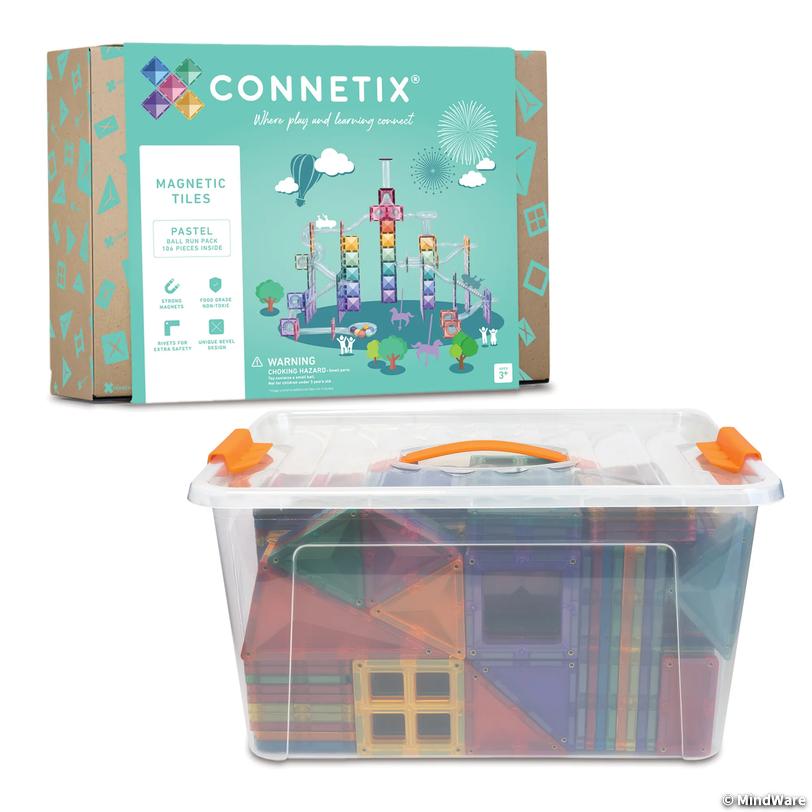 Connetix Pastel Ball Run Pack &amp;#8211; 106&amp;#8209;Piece Magnetic Ball&amp;#8209;Run Building Set with FREE Storage Bin Image