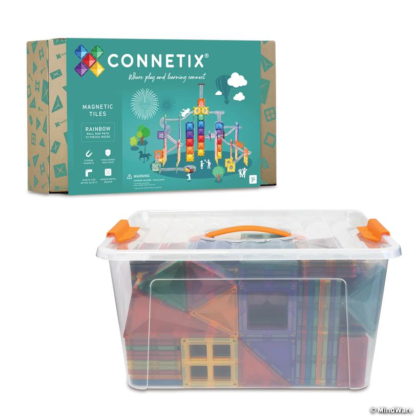 Connetix Rainbow Ball Run Pack &amp;#8211; 92&amp;#8209;Piece Magnetic Building Set with FREE Storage Bin Image